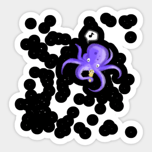 Space Octopus Eating Ice Cream in Space Sticker